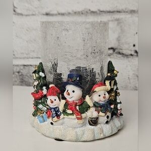 Vintage Snowman Hurricane Candle Holder – Cracked Glass Christmas Décor